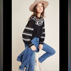 Anthropologie Black and White Embellished Boxy Blouse